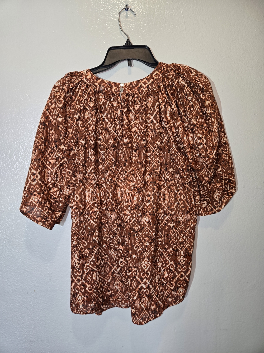 Calvin Klein Plus Size 0X Boho Tribal Print Blouse Terracotta Puff Sleeve 25x25